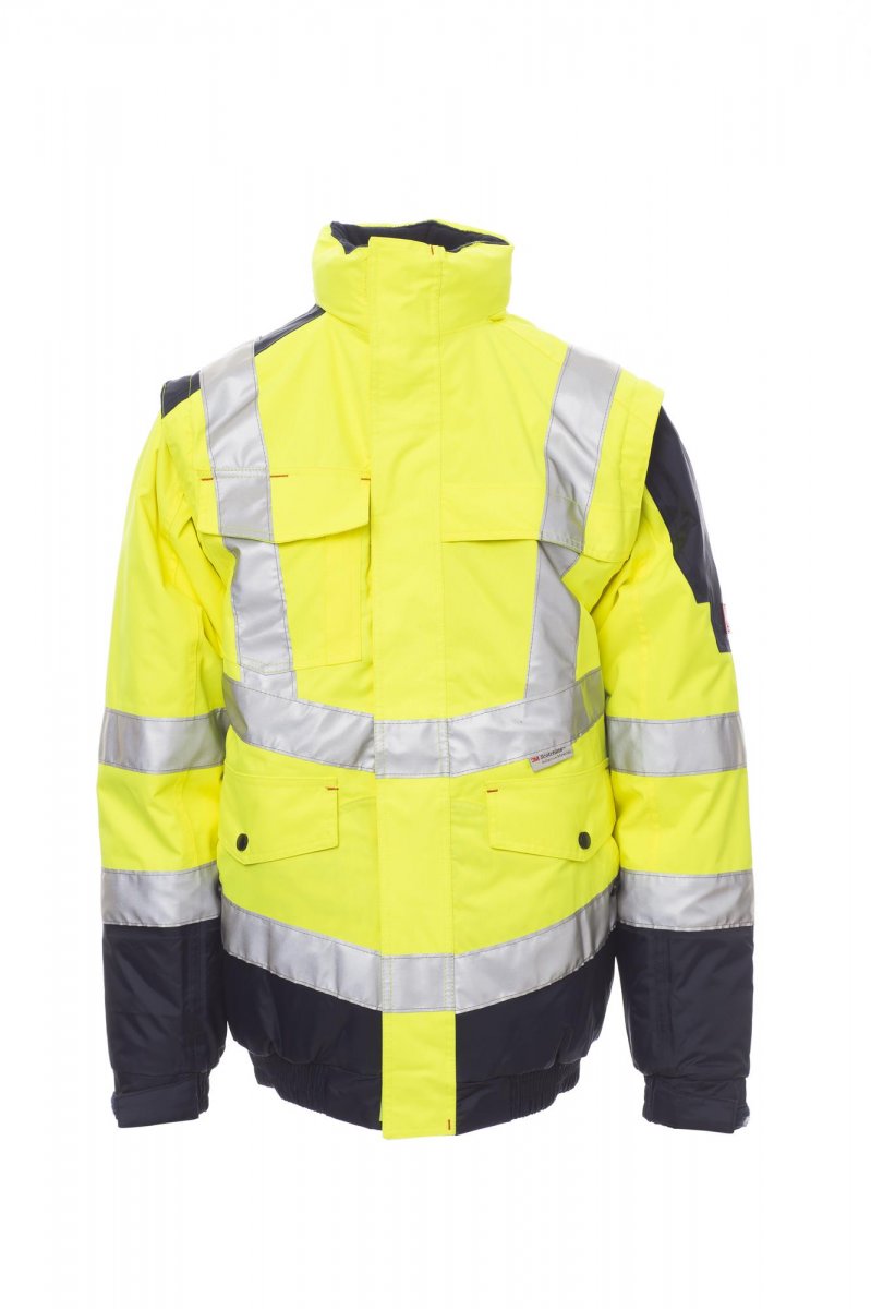 Payper INTERSTATE Imbottito Con Maniche Staccabili E Cappuccio – Fluogelb/Marineblau