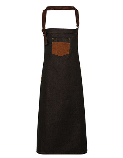 Division Waxed Look Denim Bib Apron With Faux Leather (PW136)