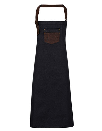 Division Waxed Look Denim Bib Apron With Faux Leather (PW136)
