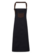 Division Waxed Look Denim Bib Apron With Faux Leather (PW136)