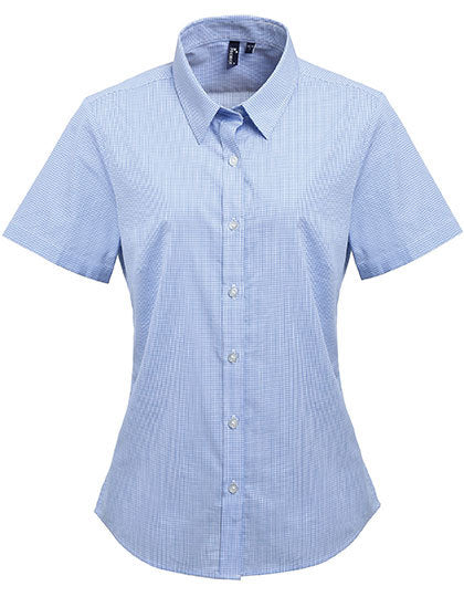 Women´s Microcheck (Gingham) Short Sleeve Cotton Shirt (PW321)