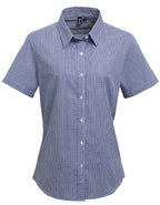 Women´s Microcheck (Gingham) Short Sleeve Cotton Shirt (PW321)