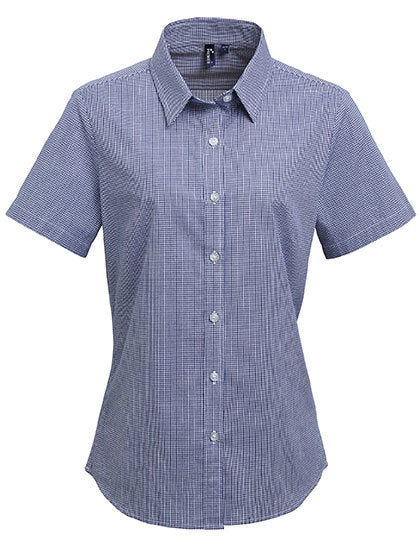 Women´s Microcheck (Gingham) Short Sleeve Cotton Shirt (PW321)
