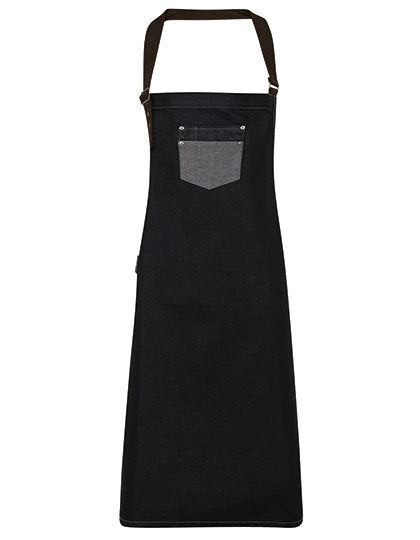 Division Waxed Look Denim Bib Apron With Faux Leather (PW136)