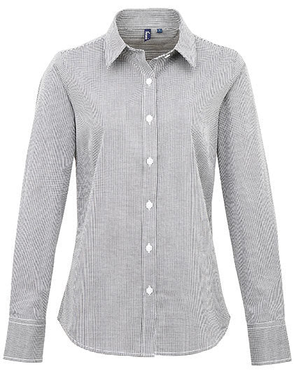 Women´s Microcheck (Gingham) Long Sleeve Cotton Shirt (PW320)