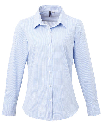 Women´s Microcheck (Gingham) Long Sleeve Cotton Shirt (PW320)