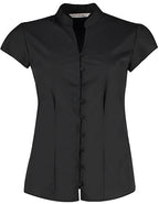 Tailored Fit Mandarin Collar Poplin Blouse Cap Sleeve (K727)