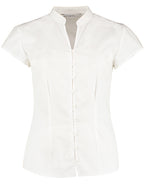 Tailored Fit Mandarin Collar Poplin Blouse Cap Sleeve (K727)