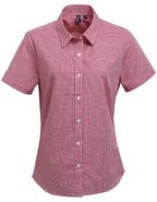 Women´s Microcheck (Gingham) Short Sleeve Cotton Shirt (PW321)